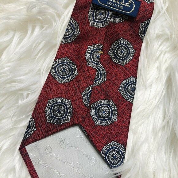 Oscar de la Renta Mens Tie Red Geometric Pattern - Picture 3 of 6
